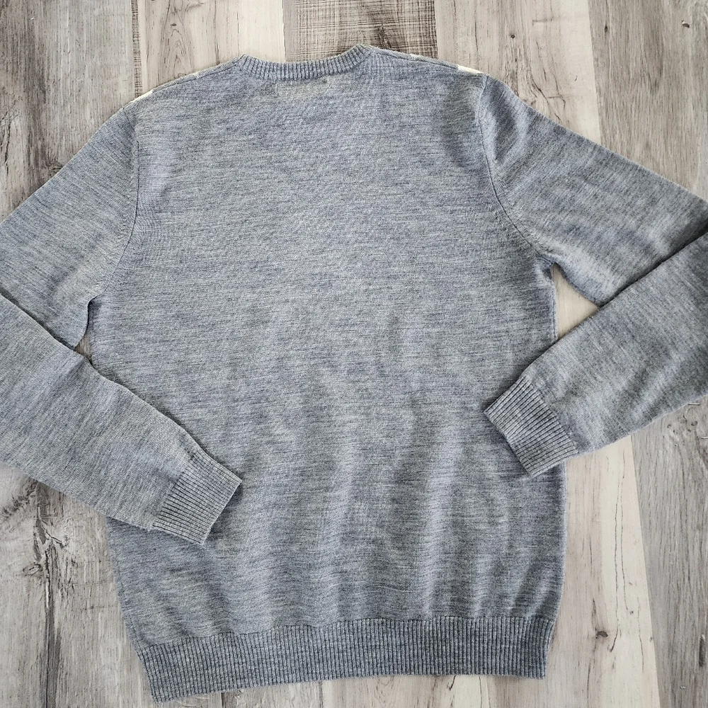 Men's Gray Argyle Crewneck Wool Sweater